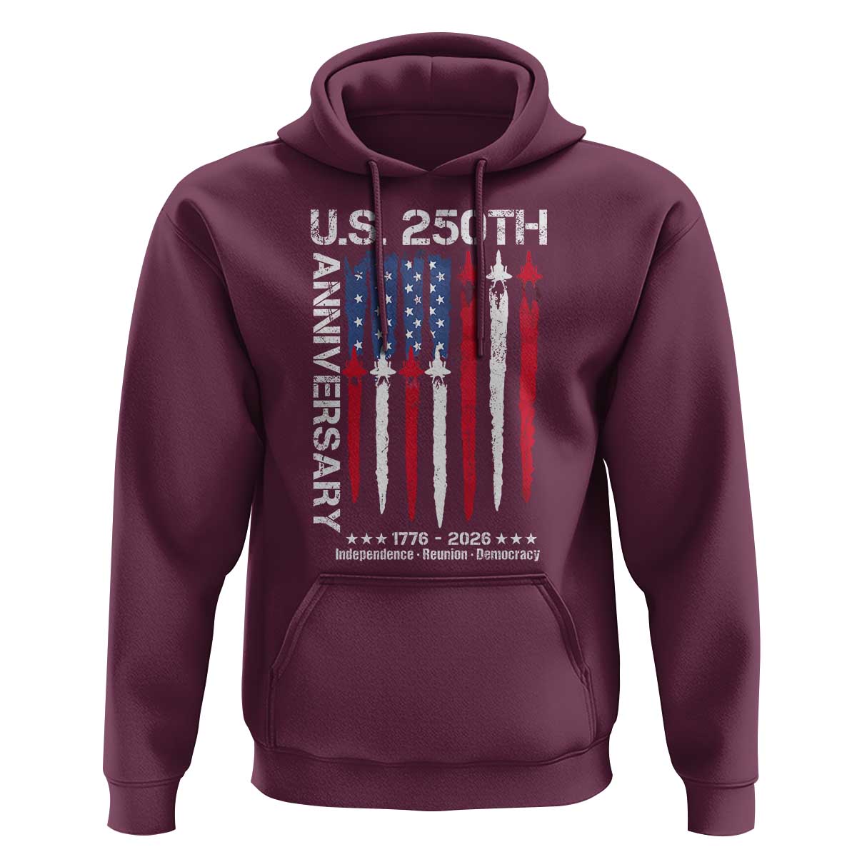 250th American Anniversary Hoodie 250 Years America USA Flag Fighter Jets Patriotic Veterans - Wonder Print Shop