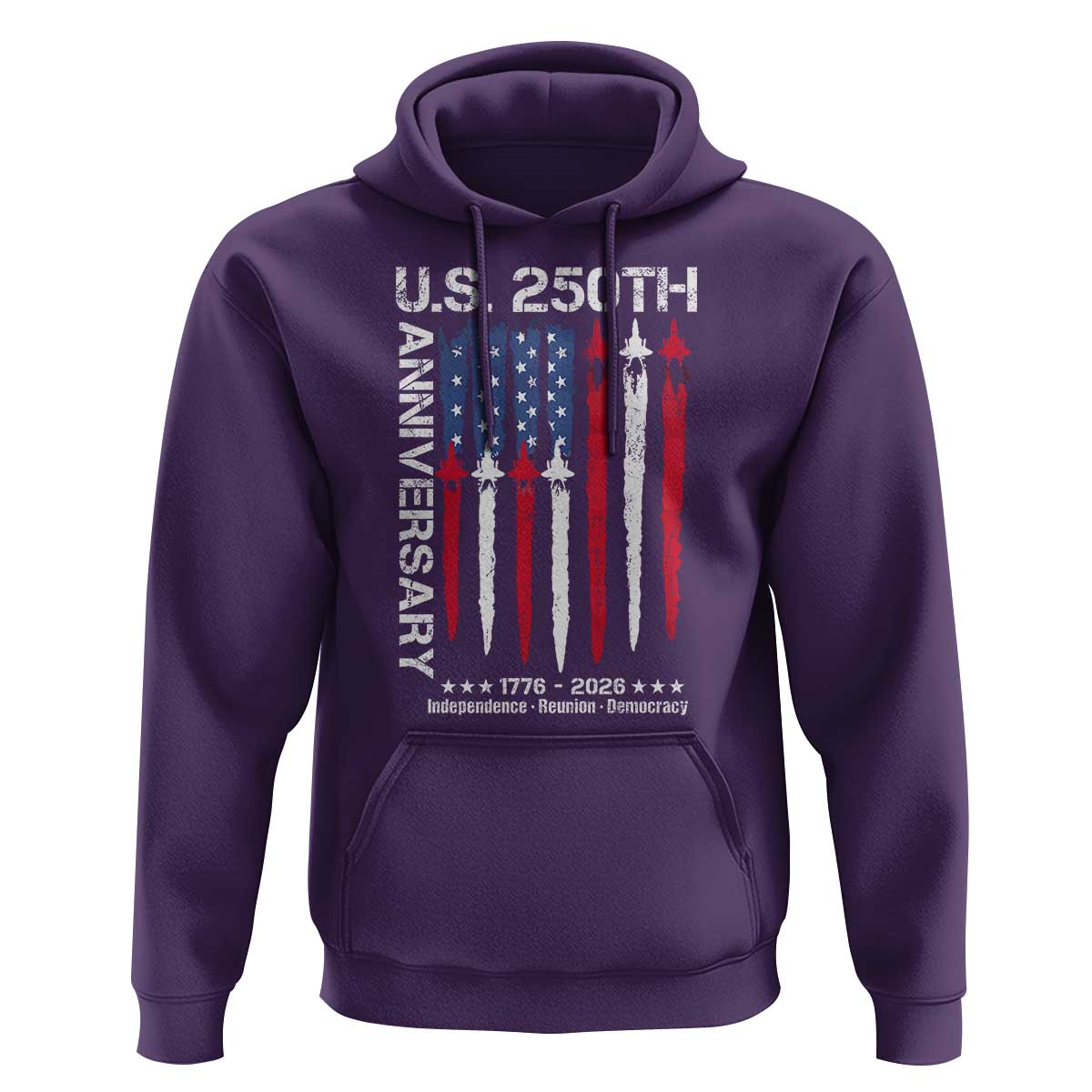 250th American Anniversary Hoodie 250 Years America USA Flag Fighter Jets Patriotic Veterans - Wonder Print Shop