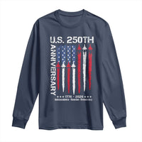 250th American Anniversary Long Sleeve Shirt 250 Years America USA Flag Fighter Jets Patriotic Veterans - Wonder Print Shop