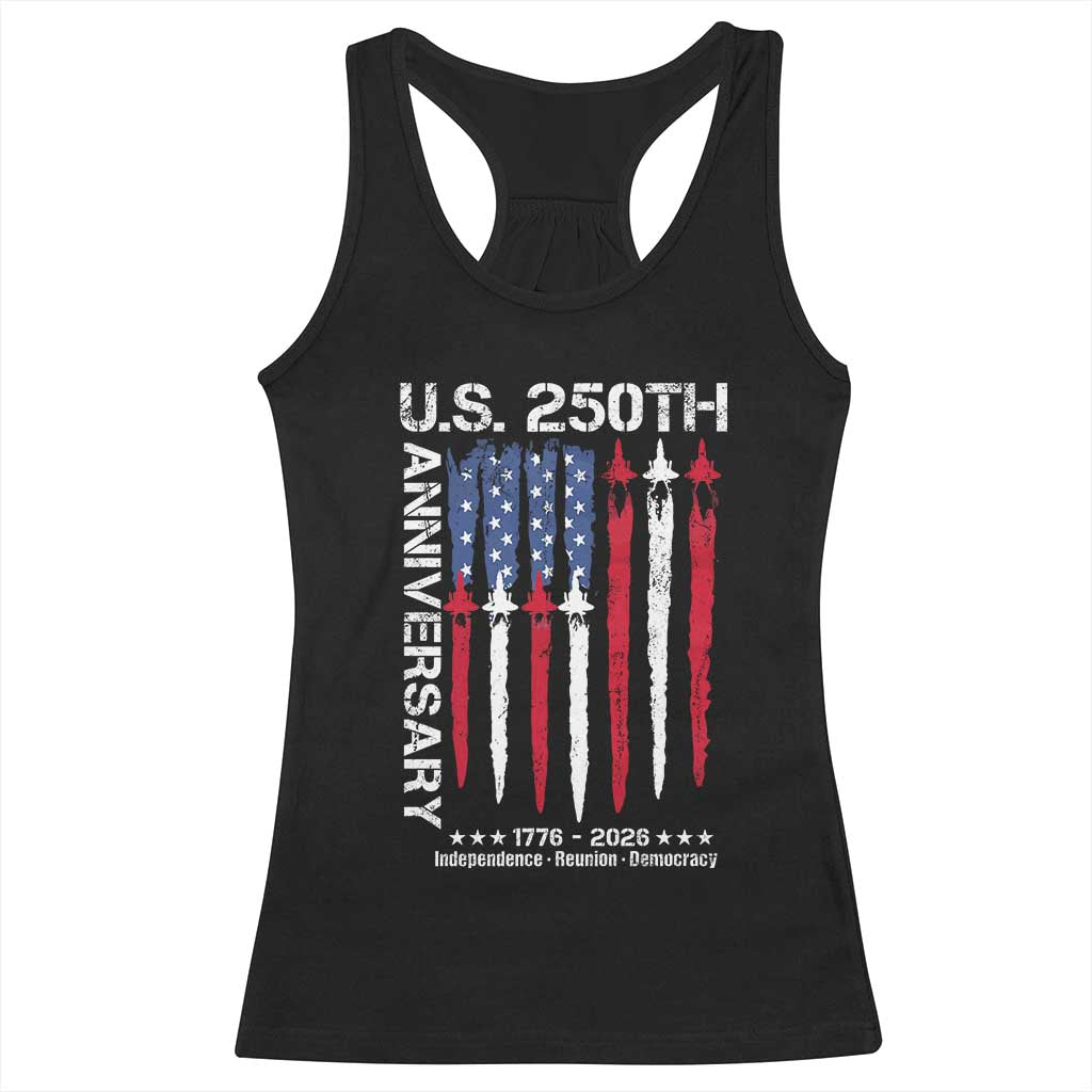 250th American Anniversary Racerback Tank Top 250 Years America USA Flag Fighter Jets Patriotic Veterans - Wonder Print Shop