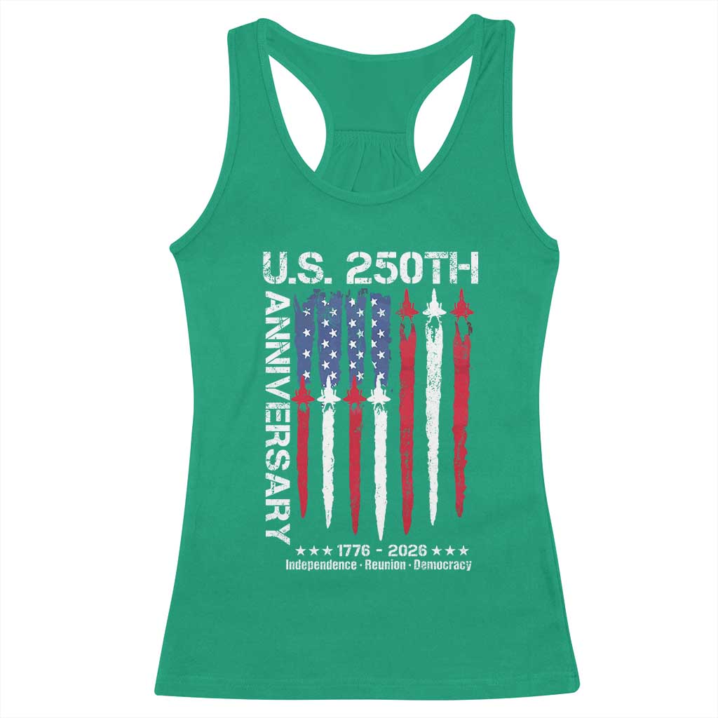 250th American Anniversary Racerback Tank Top 250 Years America USA Flag Fighter Jets Patriotic Veterans - Wonder Print Shop