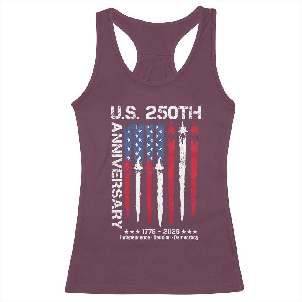 250th American Anniversary Racerback Tank Top 250 Years America USA Flag Fighter Jets Patriotic Veterans - Wonder Print Shop