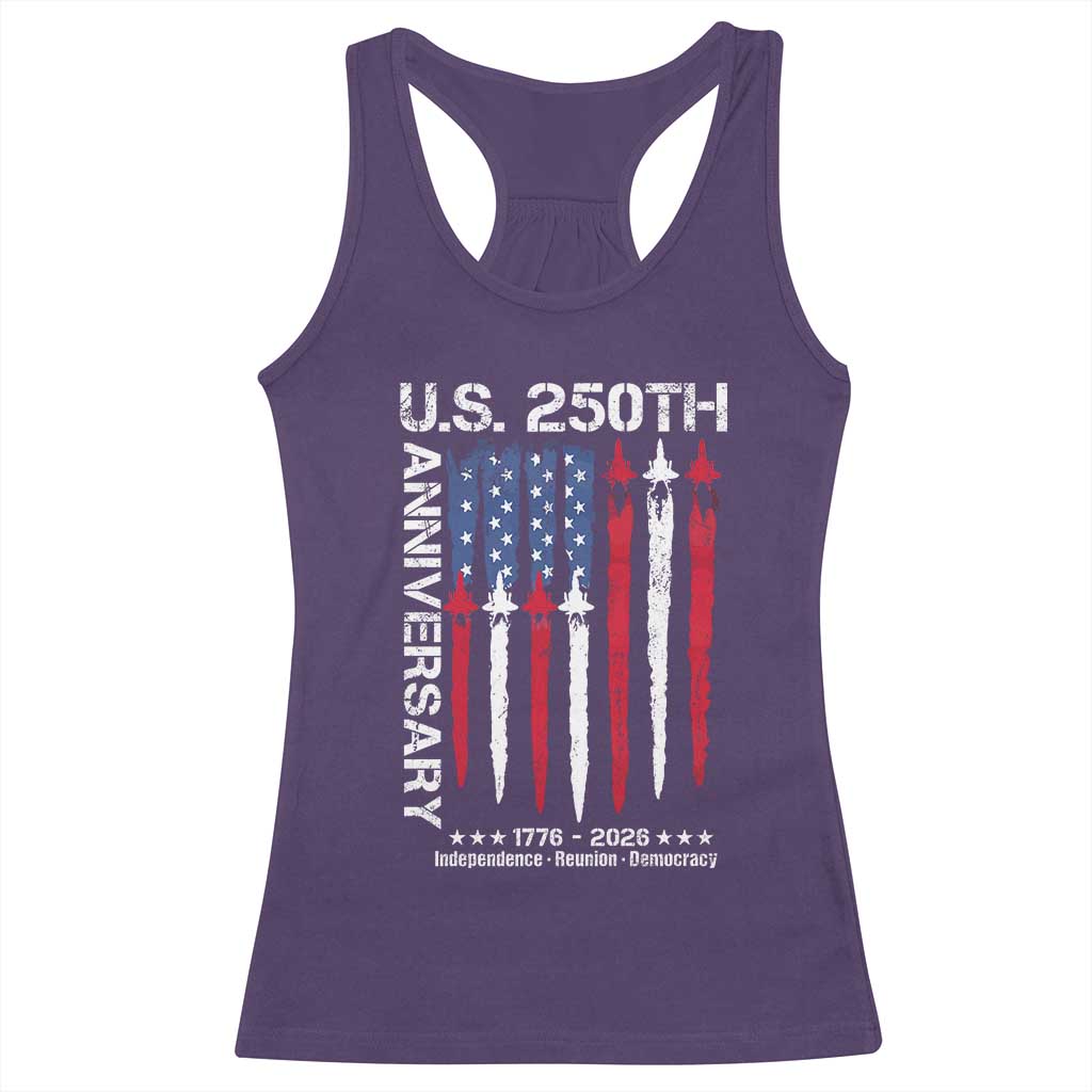250th American Anniversary Racerback Tank Top 250 Years America USA Flag Fighter Jets Patriotic Veterans - Wonder Print Shop