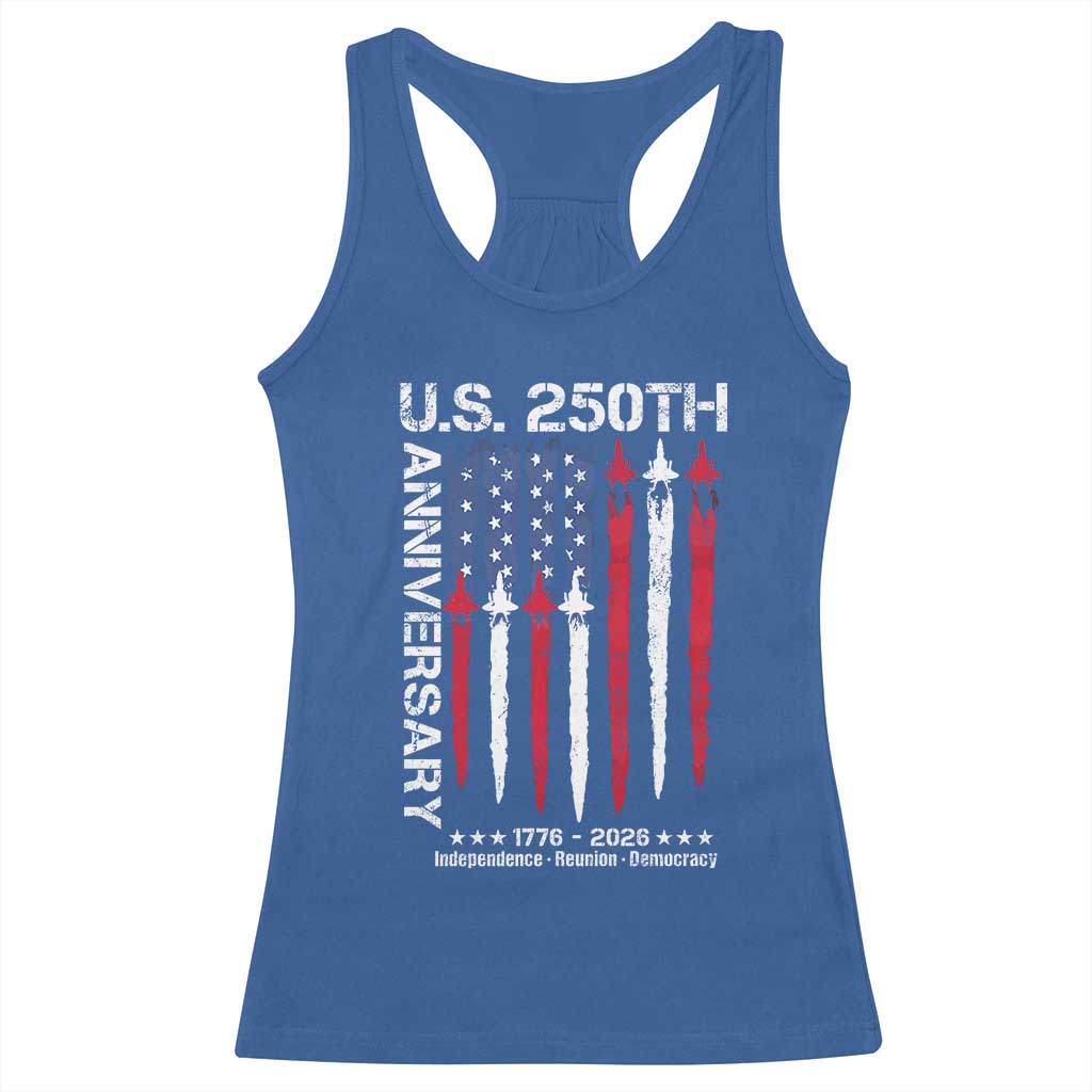 250th American Anniversary Racerback Tank Top 250 Years America USA Flag Fighter Jets Patriotic Veterans - Wonder Print Shop