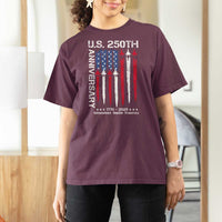 250th American Anniversary T Shirt For Women 250 Years America USA Flag Fighter Jets Patriotic Veterans - Wonder Print Shop