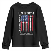 250th American Anniversary Youth Sweatshirt 250 Years America USA Flag Fighter Jets Patriotic Veterans - Wonder Print Shop