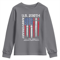 250th American Anniversary Youth Sweatshirt 250 Years America USA Flag Fighter Jets Patriotic Veterans - Wonder Print Shop