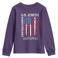 250th American Anniversary Youth Sweatshirt 250 Years America USA Flag Fighter Jets Patriotic Veterans - Wonder Print Shop