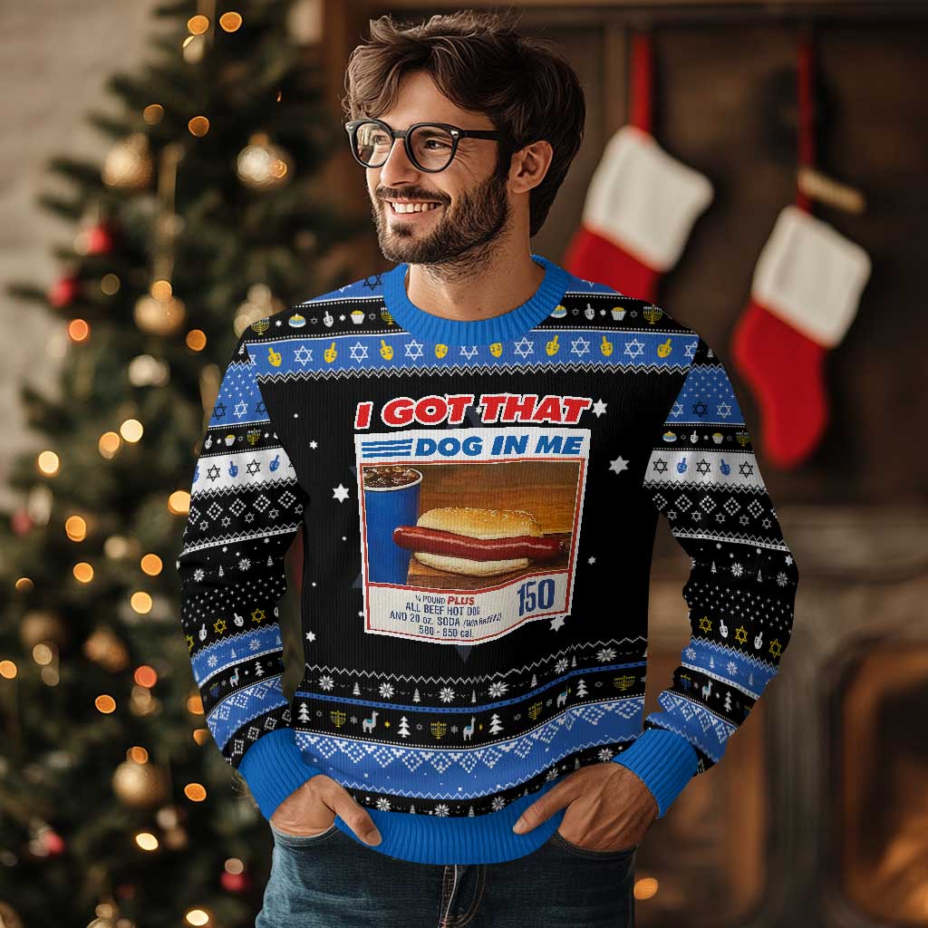 I Got That Dog In Me Hanukkah Ugly Sweater Keep 150 Dank Meme Hot Dog Combo - Wonder Print Shop