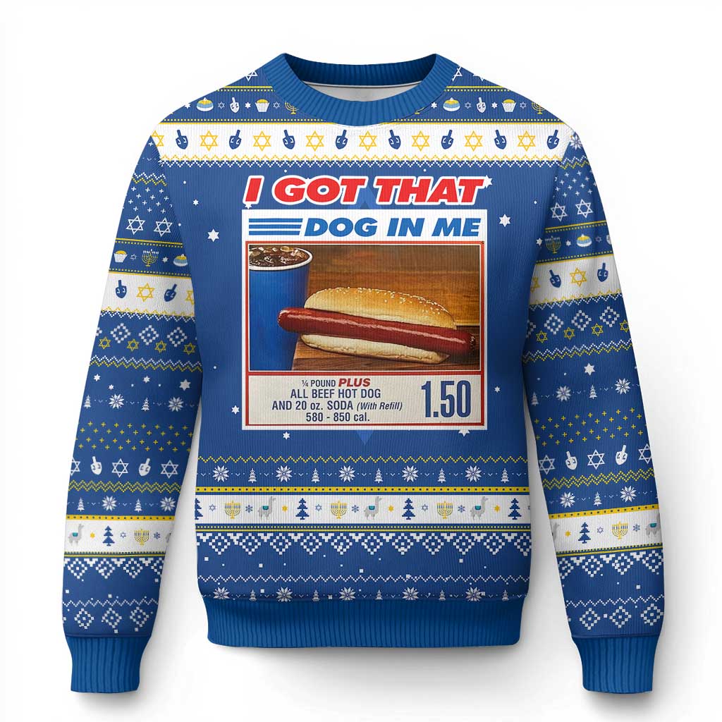 I Got That Dog In Me Hanukkah Ugly Sweater Keep 150 Dank Meme Hot Dog Combo - Wonder Print Shop