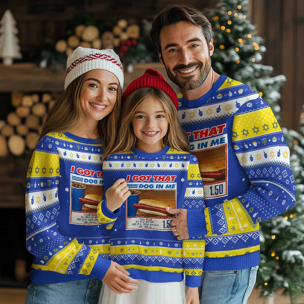 I Got That Dog In Me Hanukkah Ugly Sweater Keep 150 Dank Meme Hot Dog Combo - Wonder Print Shop