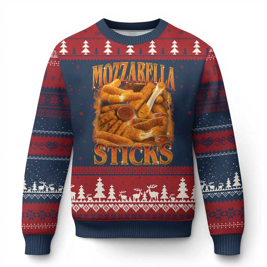 Mozzarella Sticks Ugly Christmas Sweater Funny Foodie Meme Snack Lover Vintage 90s - Wonder Print Shop