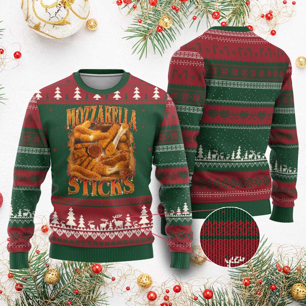 Mozzarella Sticks Ugly Christmas Sweater Funny Foodie Meme Snack Lover Vintage 90s - Wonder Print Shop