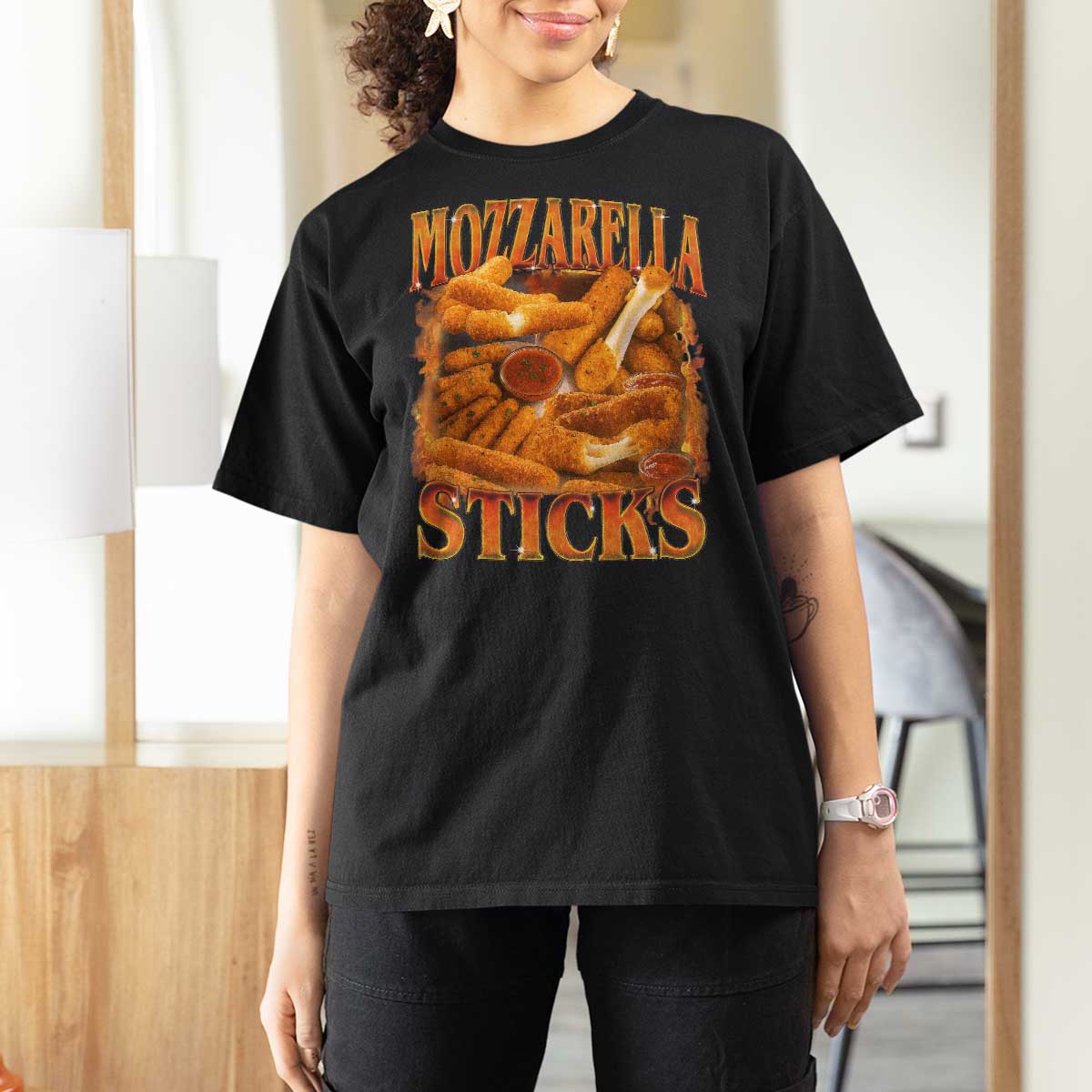 Mozzarella Sticks T Shirt For Women Funny Foodie Meme Snack Lover Vintage 90s - Wonder Print Shop