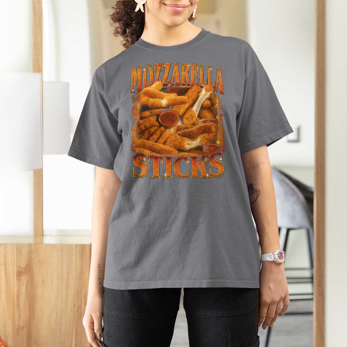 Mozzarella Sticks T Shirt For Women Funny Foodie Meme Snack Lover Vintage 90s - Wonder Print Shop