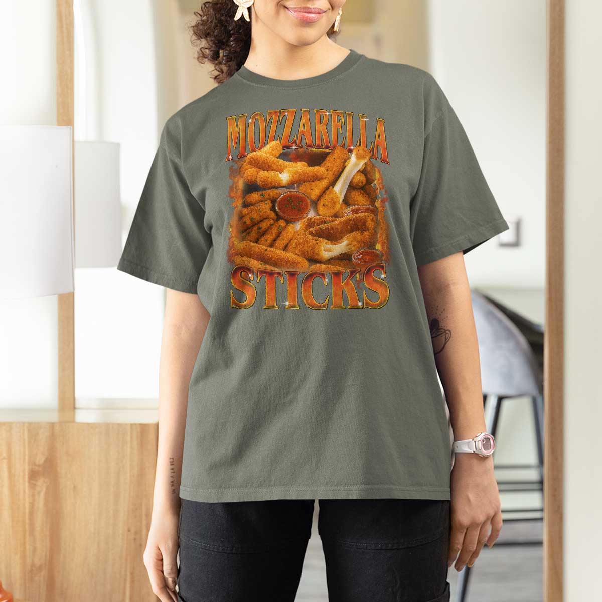 Mozzarella Sticks T Shirt For Women Funny Foodie Meme Snack Lover Vintage 90s - Wonder Print Shop