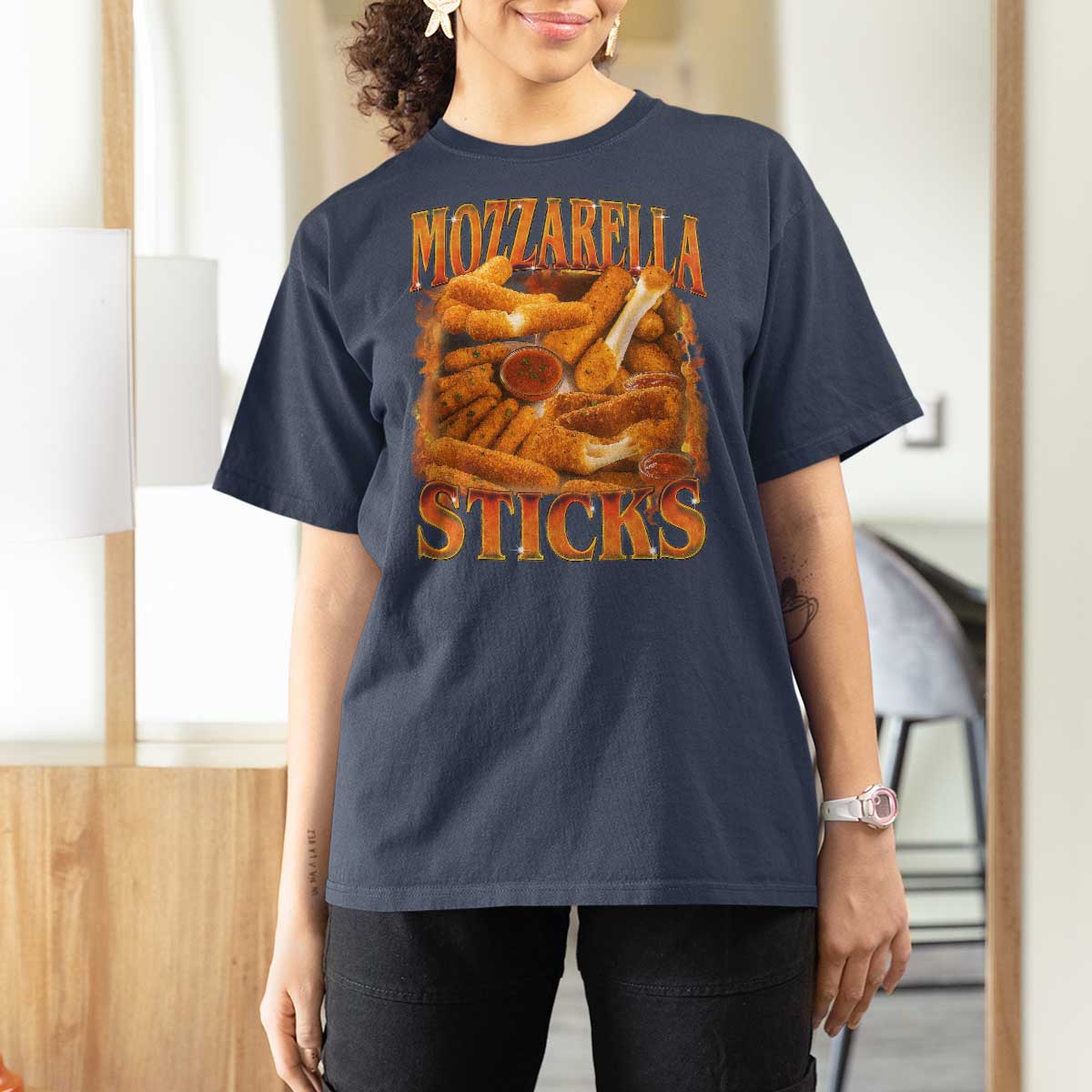 Mozzarella Sticks T Shirt For Women Funny Foodie Meme Snack Lover Vintage 90s - Wonder Print Shop