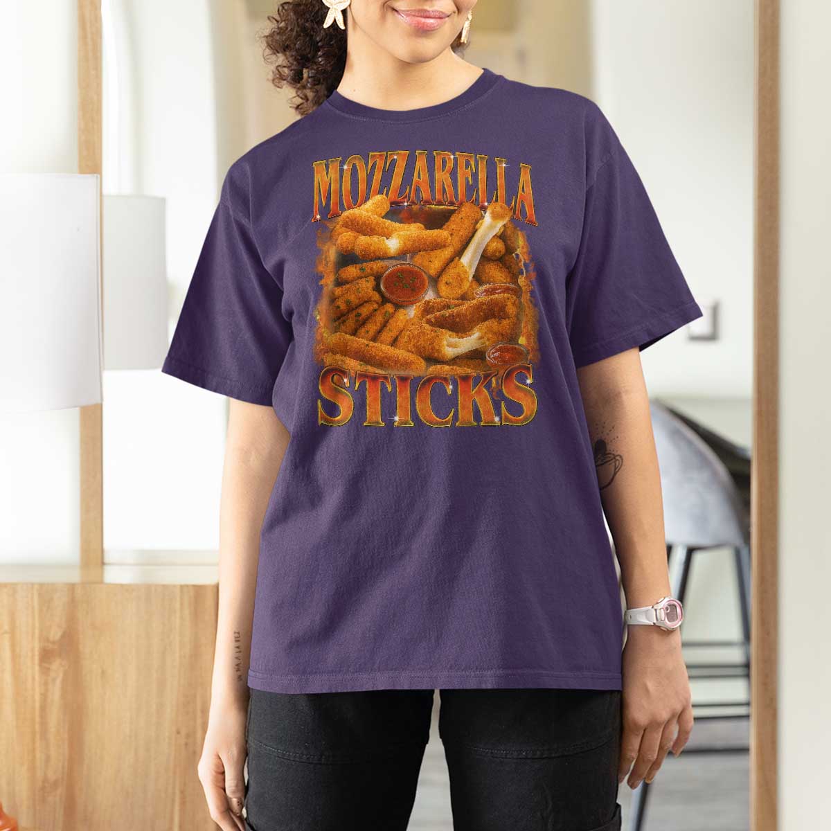 Mozzarella Sticks T Shirt For Women Funny Foodie Meme Snack Lover Vintage 90s - Wonder Print Shop
