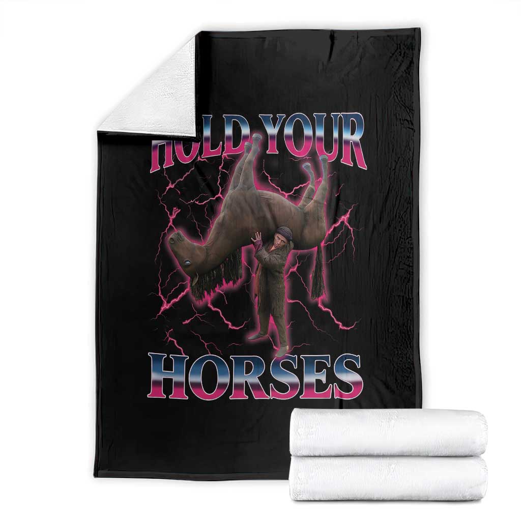 Hold Your Horses Funny Meme Throw Blanket Vintage 90s Style Bootleg Graphic - Wonder Print Shop