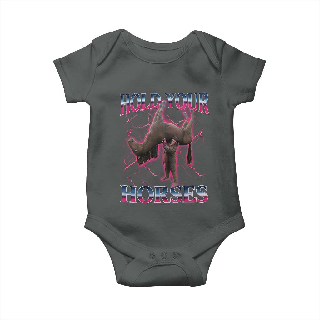 Hold Your Horses Funny Meme Baby Onesie Vintage 90s Style Bootleg Graphic - Wonder Print Shop