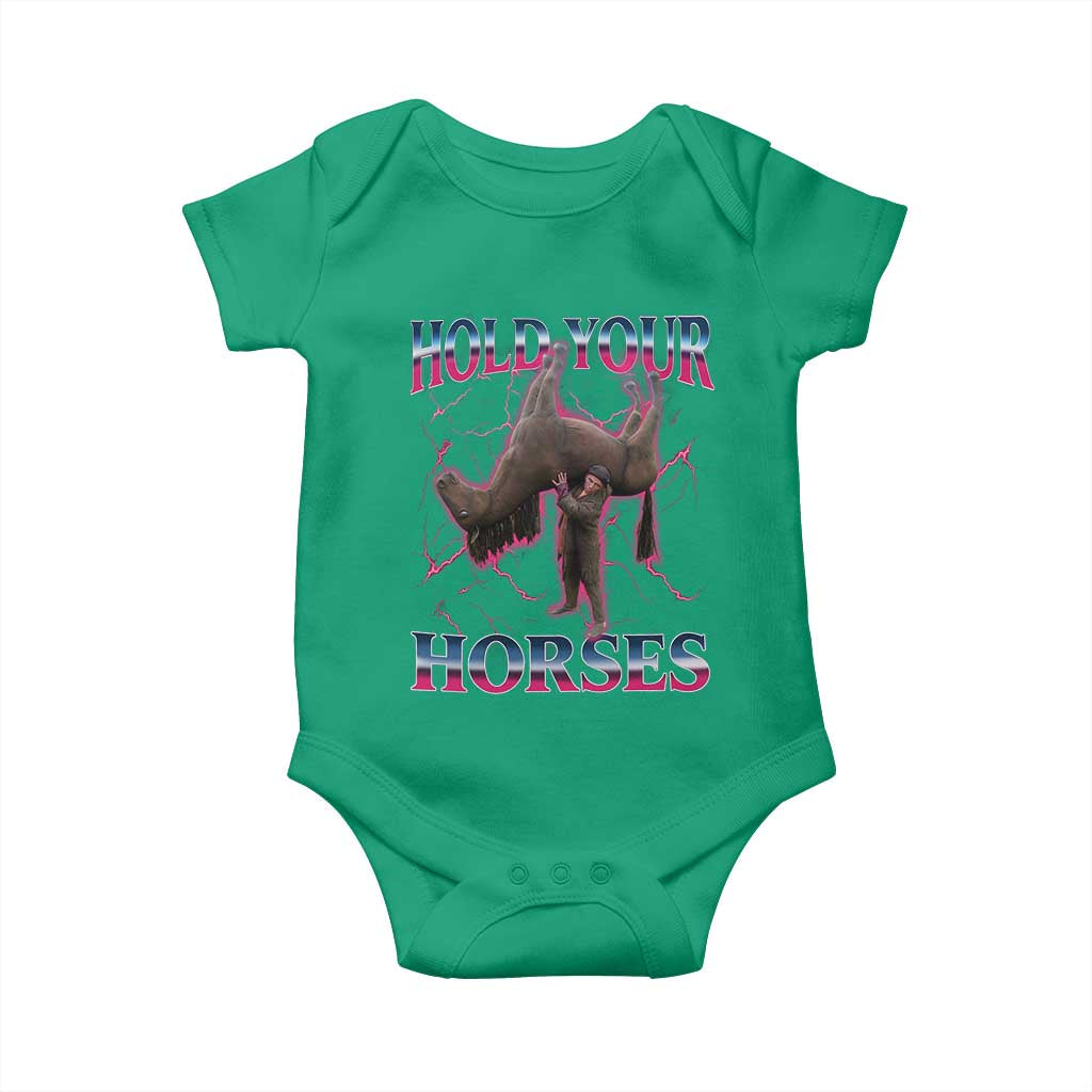 Hold Your Horses Funny Meme Baby Onesie Vintage 90s Style Bootleg Graphic - Wonder Print Shop