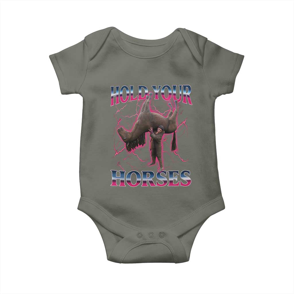 Hold Your Horses Funny Meme Baby Onesie Vintage 90s Style Bootleg Graphic - Wonder Print Shop