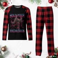 Hold Your Horses Funny Meme Plaid Pajama Set Vintage 90s Style Bootleg Graphic - Wonder Print Shop