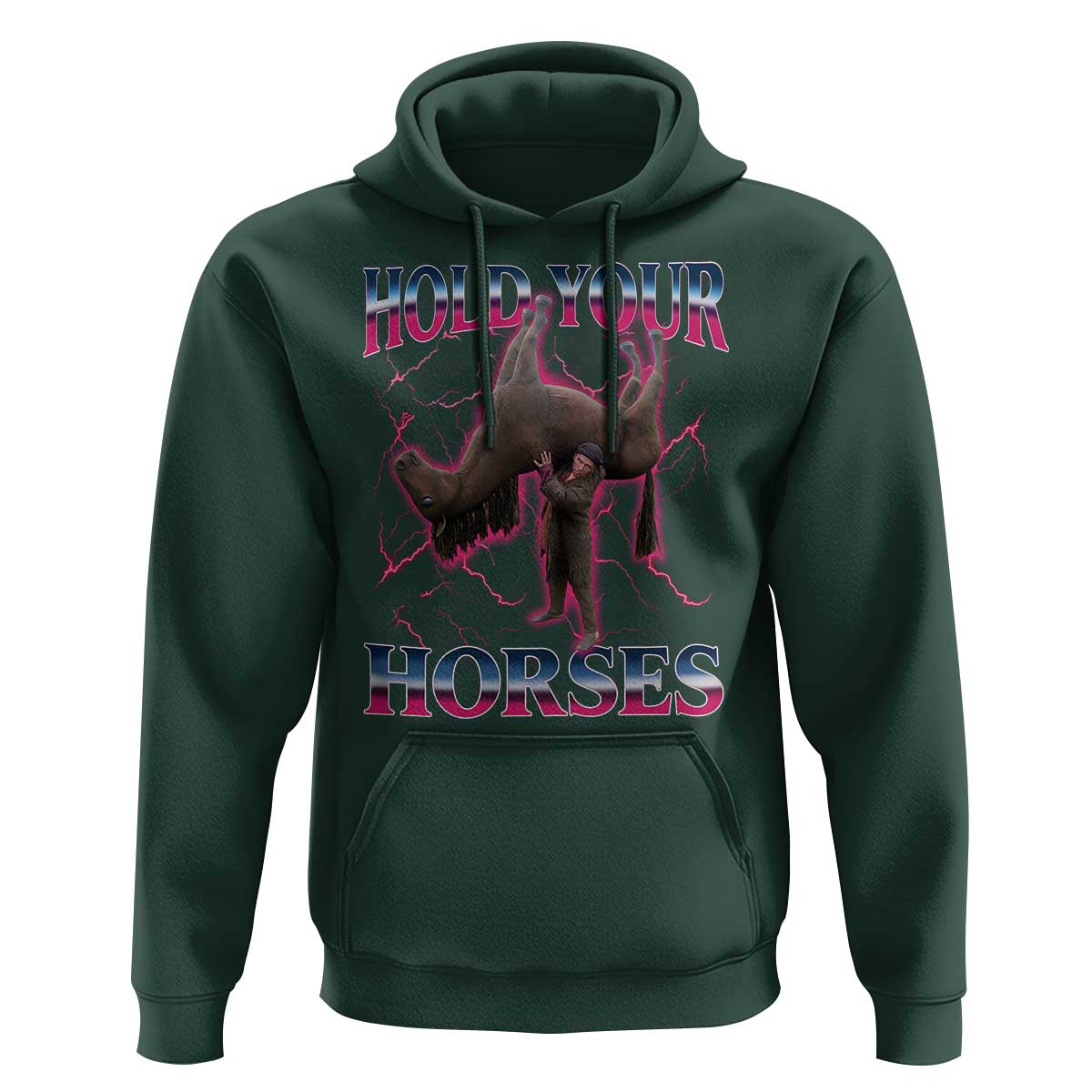 Hold Your Horses Funny Meme Hoodie Vintage 90s Style Bootleg Graphic - Wonder Print Shop