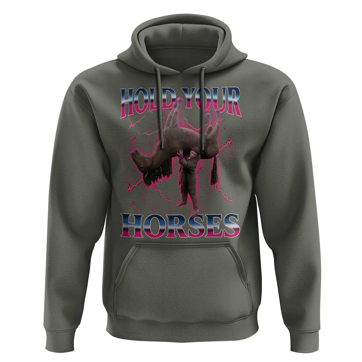Hold Your Horses Funny Meme Hoodie Vintage 90s Style Bootleg Graphic - Wonder Print Shop