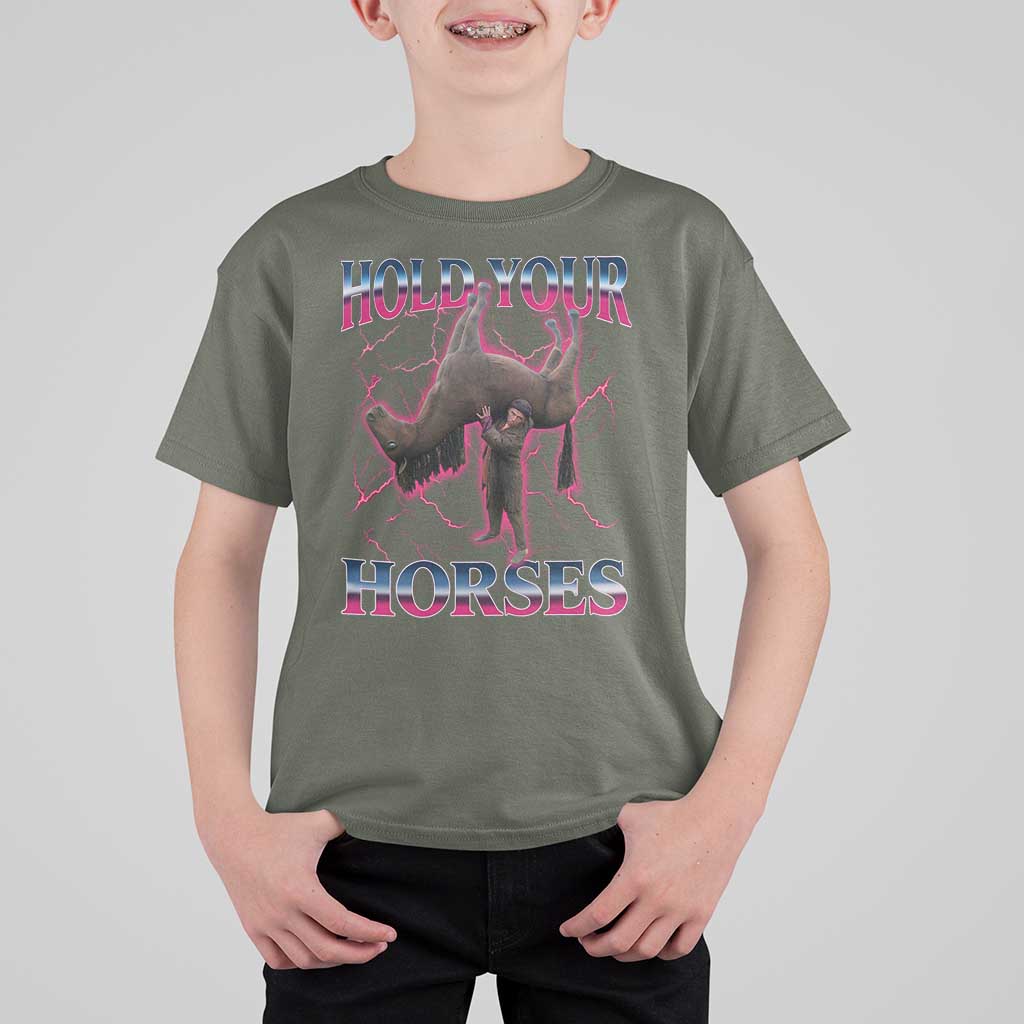 Hold Your Horses Funny Meme T Shirt For Kid Vintage 90s Style Bootleg Graphic - Wonder Print Shop