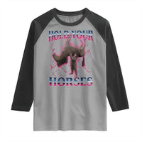 Hold Your Horses Funny Meme Raglan Shirt Vintage 90s Style Bootleg Graphic - Wonder Print Shop