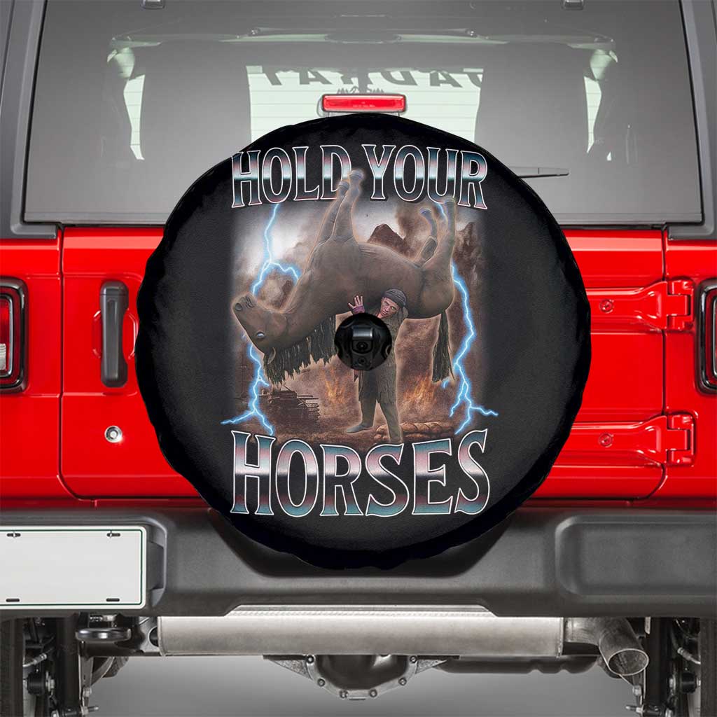 Funny Meme Hold Your Horses Spare Tire Cover Vintage 90s Style Bootleg Graphic - Wonder Print Shop