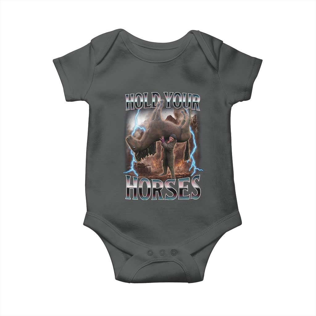 Funny Meme Hold Your Horses Baby Onesie Vintage 90s Style Bootleg Graphic - Wonder Print Shop