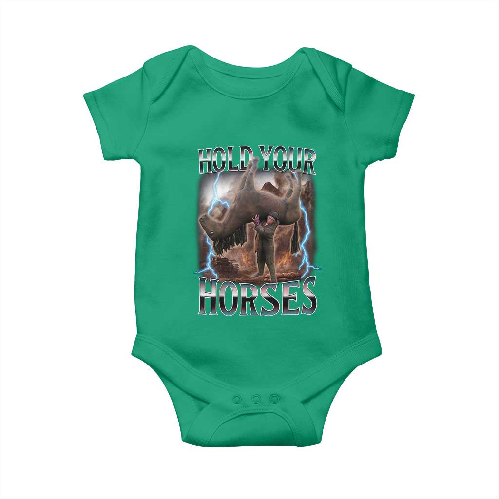 Funny Meme Hold Your Horses Baby Onesie Vintage 90s Style Bootleg Graphic - Wonder Print Shop