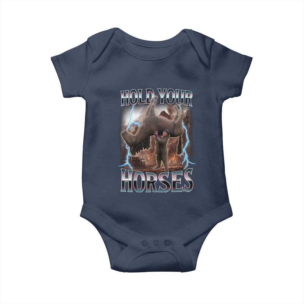 Funny Meme Hold Your Horses Baby Onesie Vintage 90s Style Bootleg Graphic - Wonder Print Shop
