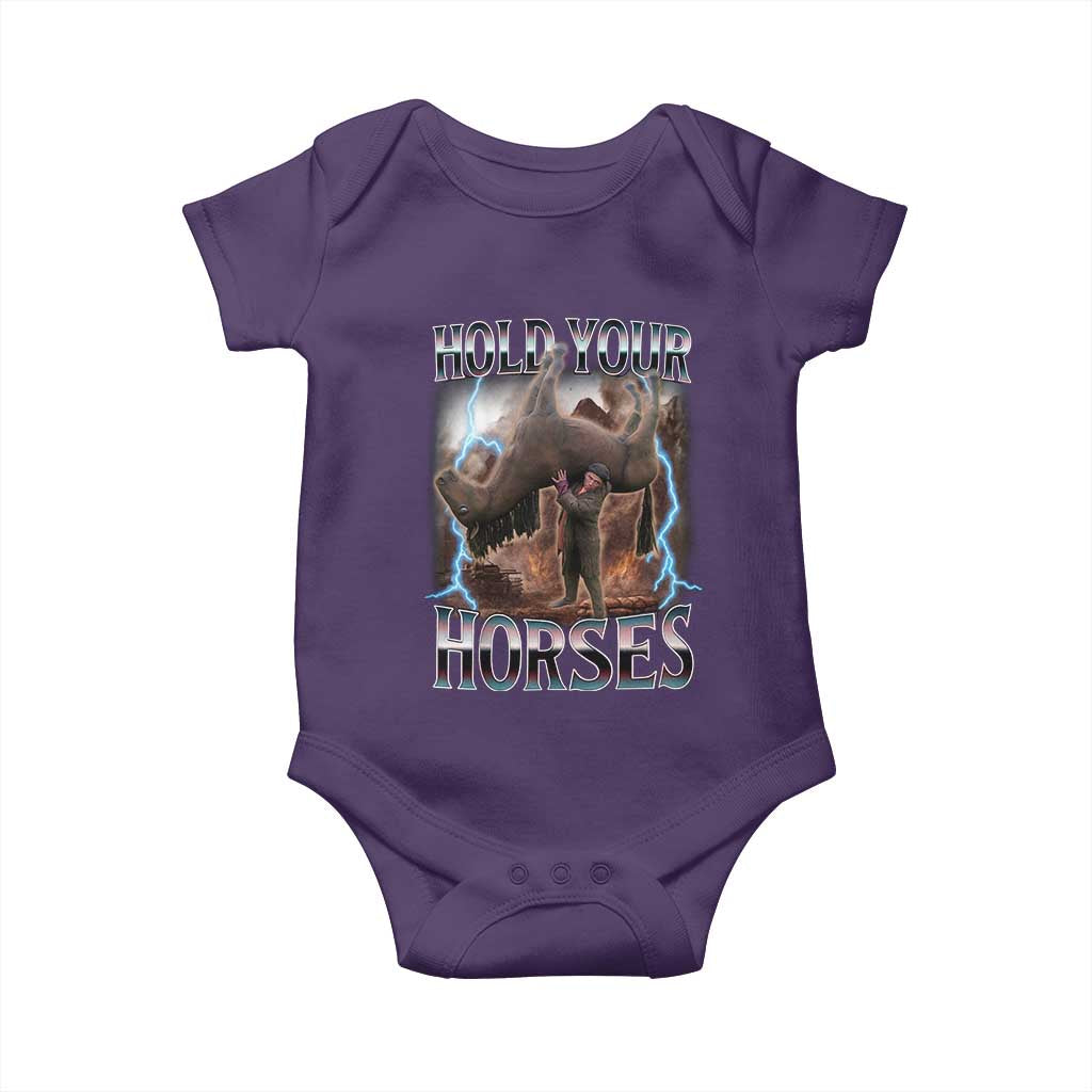 Funny Meme Hold Your Horses Baby Onesie Vintage 90s Style Bootleg Graphic - Wonder Print Shop
