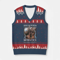 Funny Meme Hold Your Horses V-Neck Knit Sweater Vest Vintage 90s Style Bootleg Graphic - Wonder Print Shop