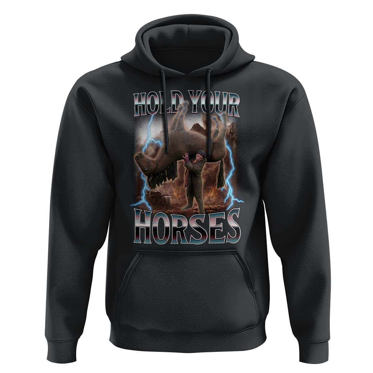 Funny Meme Hold Your Horses Hoodie Vintage 90s Style Bootleg Graphic - Wonder Print Shop