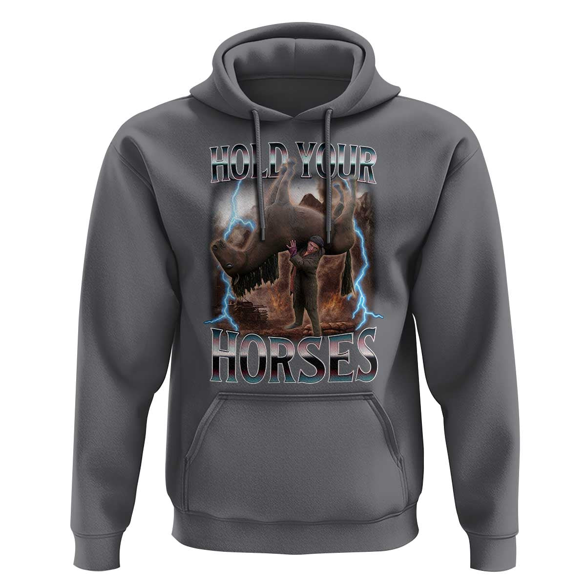 Funny Meme Hold Your Horses Hoodie Vintage 90s Style Bootleg Graphic - Wonder Print Shop
