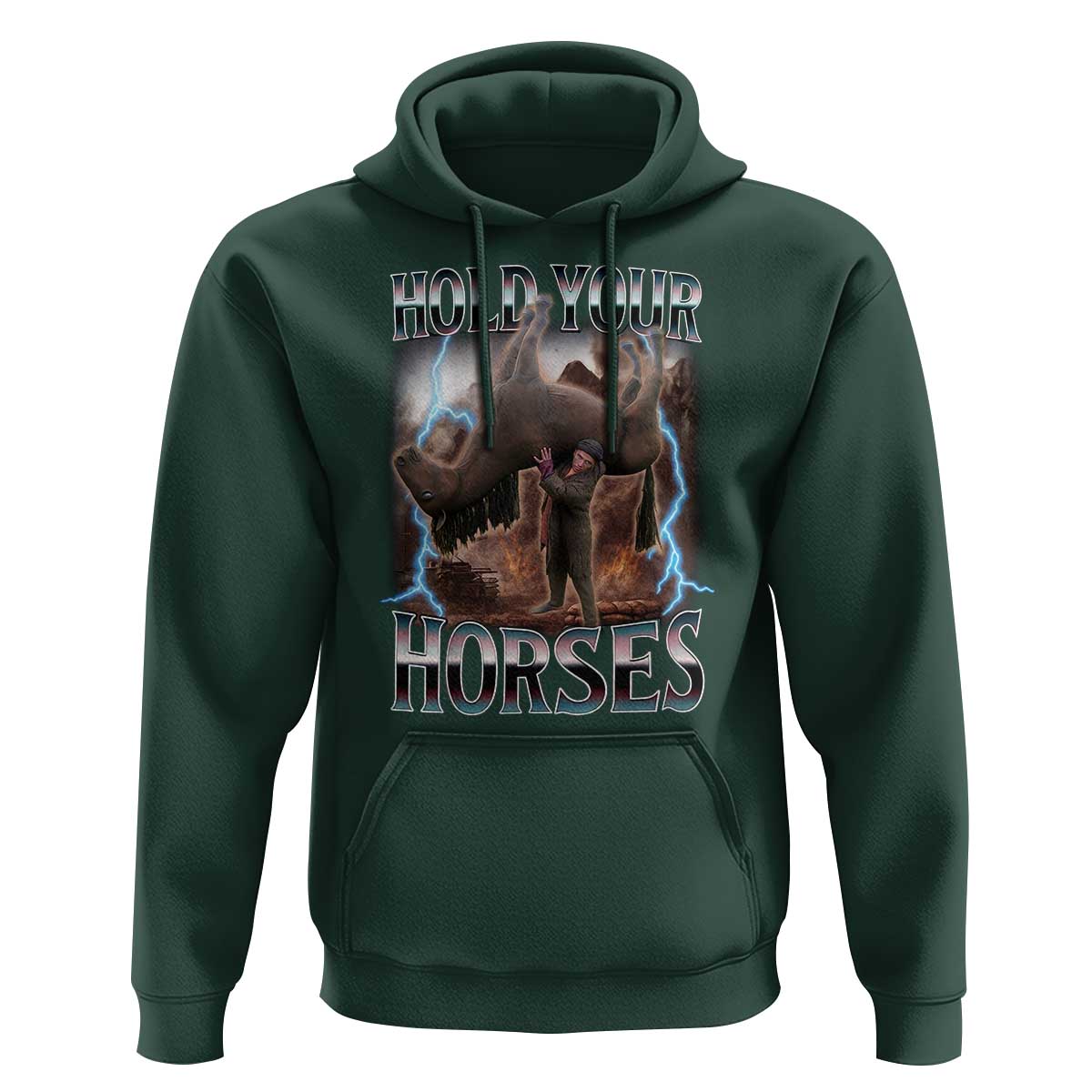 Funny Meme Hold Your Horses Hoodie Vintage 90s Style Bootleg Graphic - Wonder Print Shop