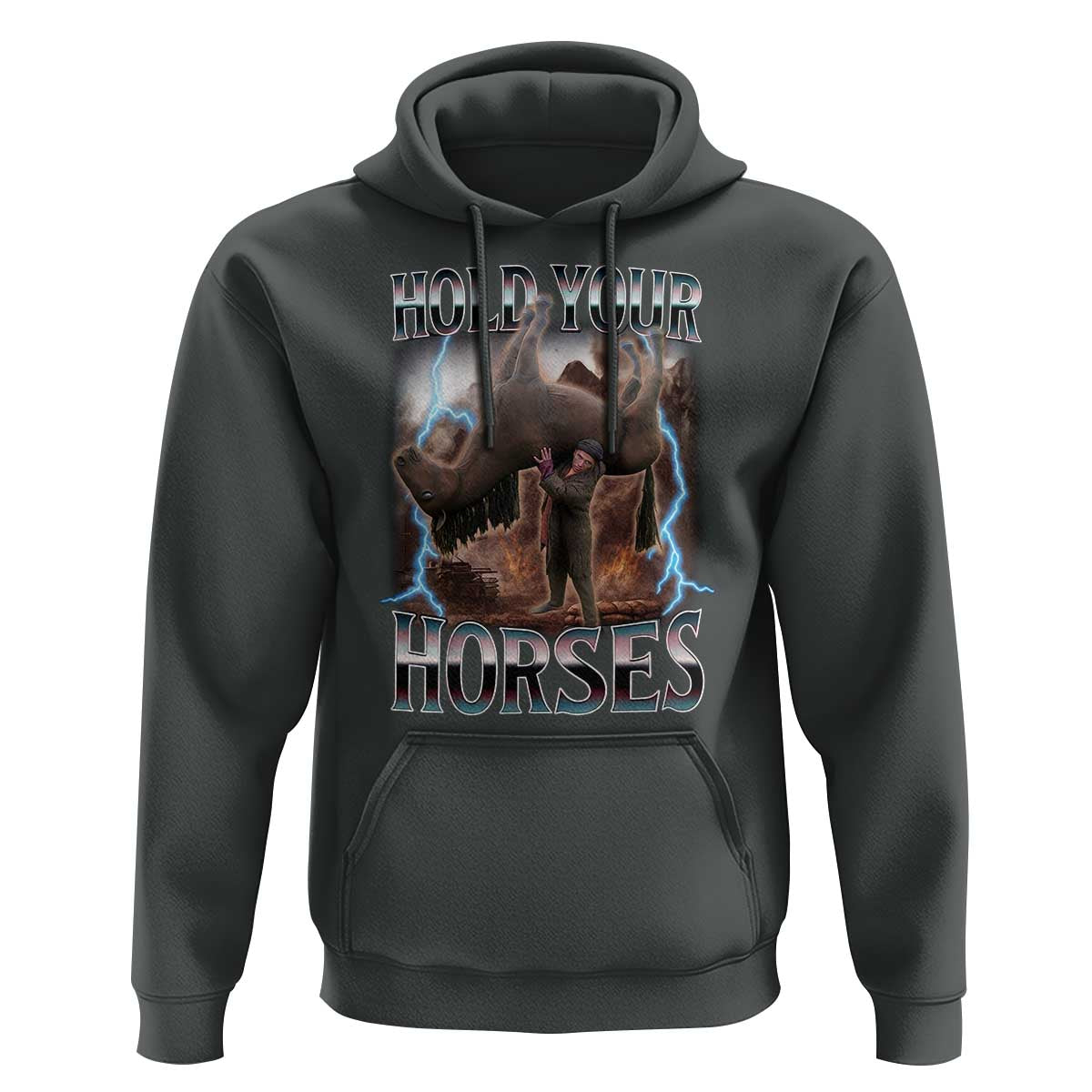 Funny Meme Hold Your Horses Hoodie Vintage 90s Style Bootleg Graphic - Wonder Print Shop
