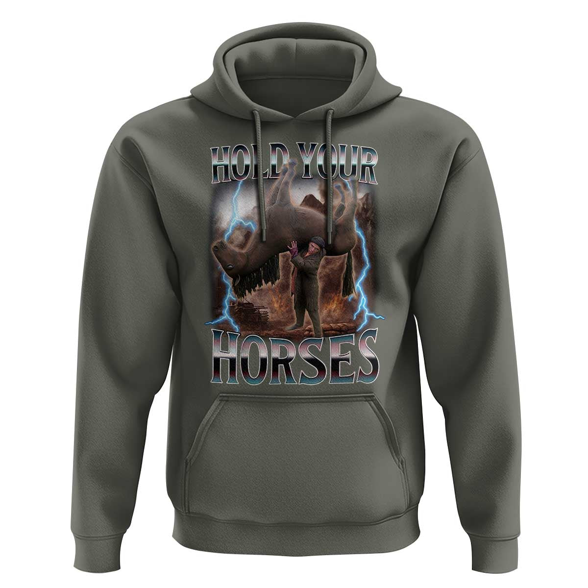 Funny Meme Hold Your Horses Hoodie Vintage 90s Style Bootleg Graphic - Wonder Print Shop