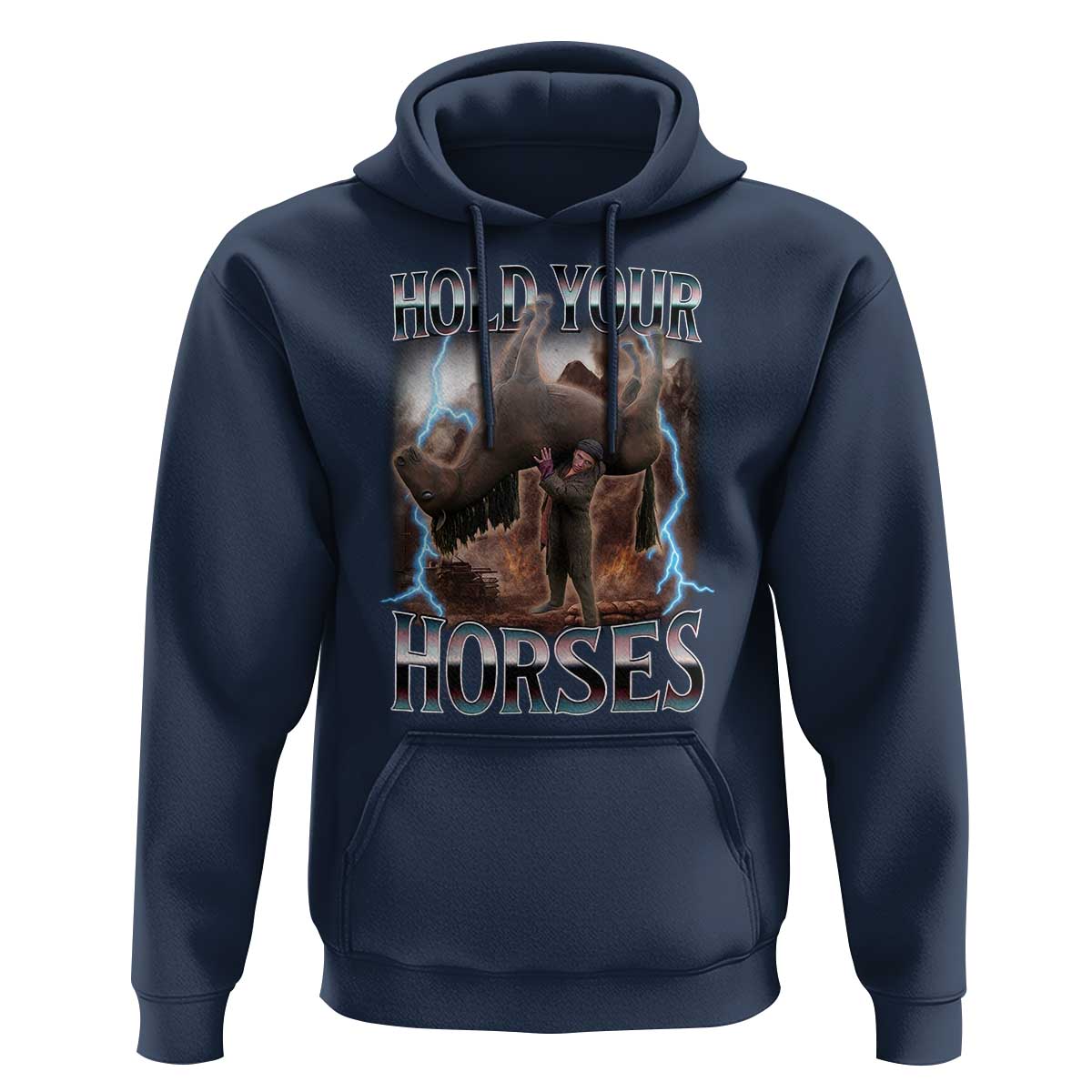 Funny Meme Hold Your Horses Hoodie Vintage 90s Style Bootleg Graphic - Wonder Print Shop