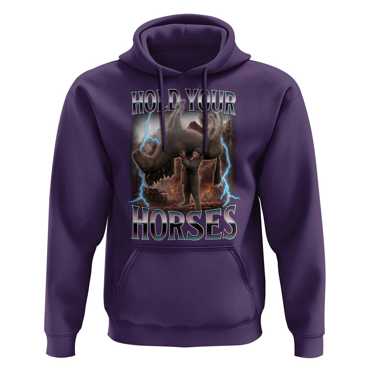 Funny Meme Hold Your Horses Hoodie Vintage 90s Style Bootleg Graphic - Wonder Print Shop