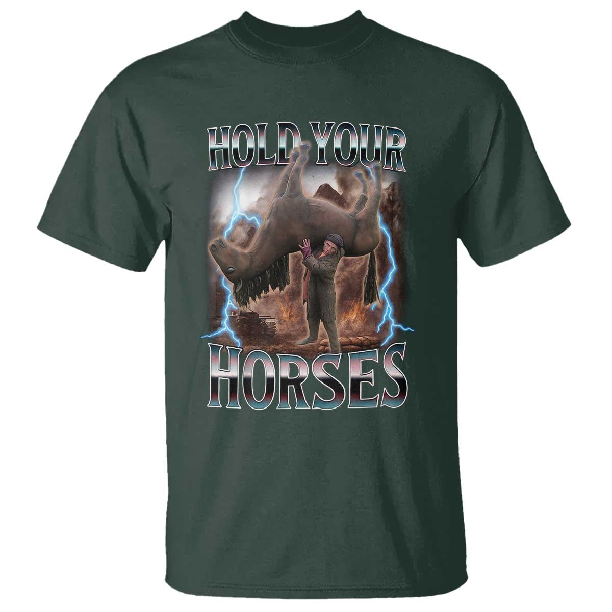 Funny Meme Hold Your Horses T Shirt Vintage 90s Style Bootleg Graphic - Wonder Print Shop