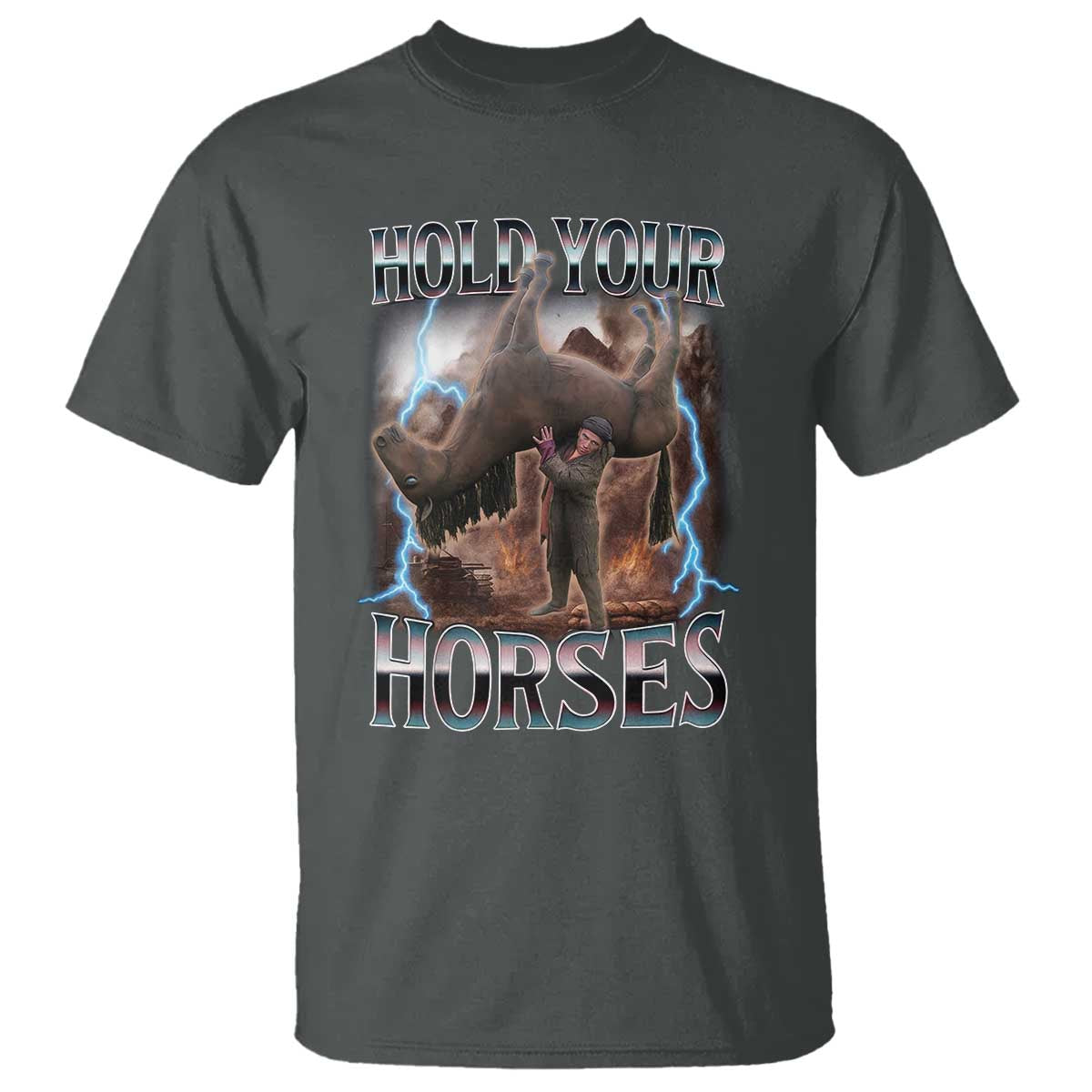 Funny Meme Hold Your Horses T Shirt Vintage 90s Style Bootleg Graphic - Wonder Print Shop