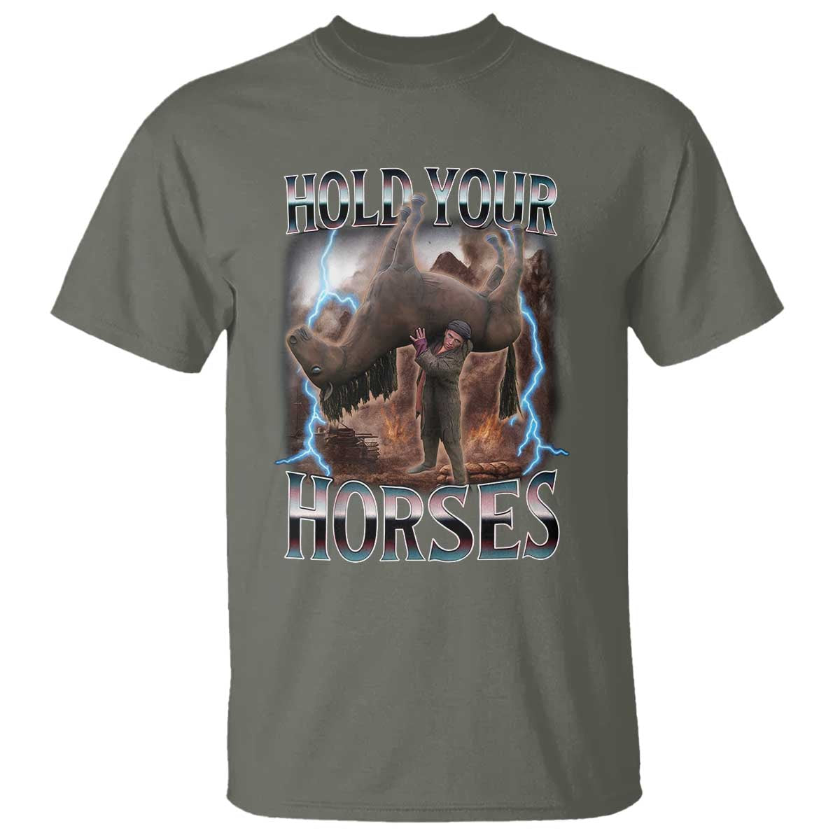 Funny Meme Hold Your Horses T Shirt Vintage 90s Style Bootleg Graphic - Wonder Print Shop