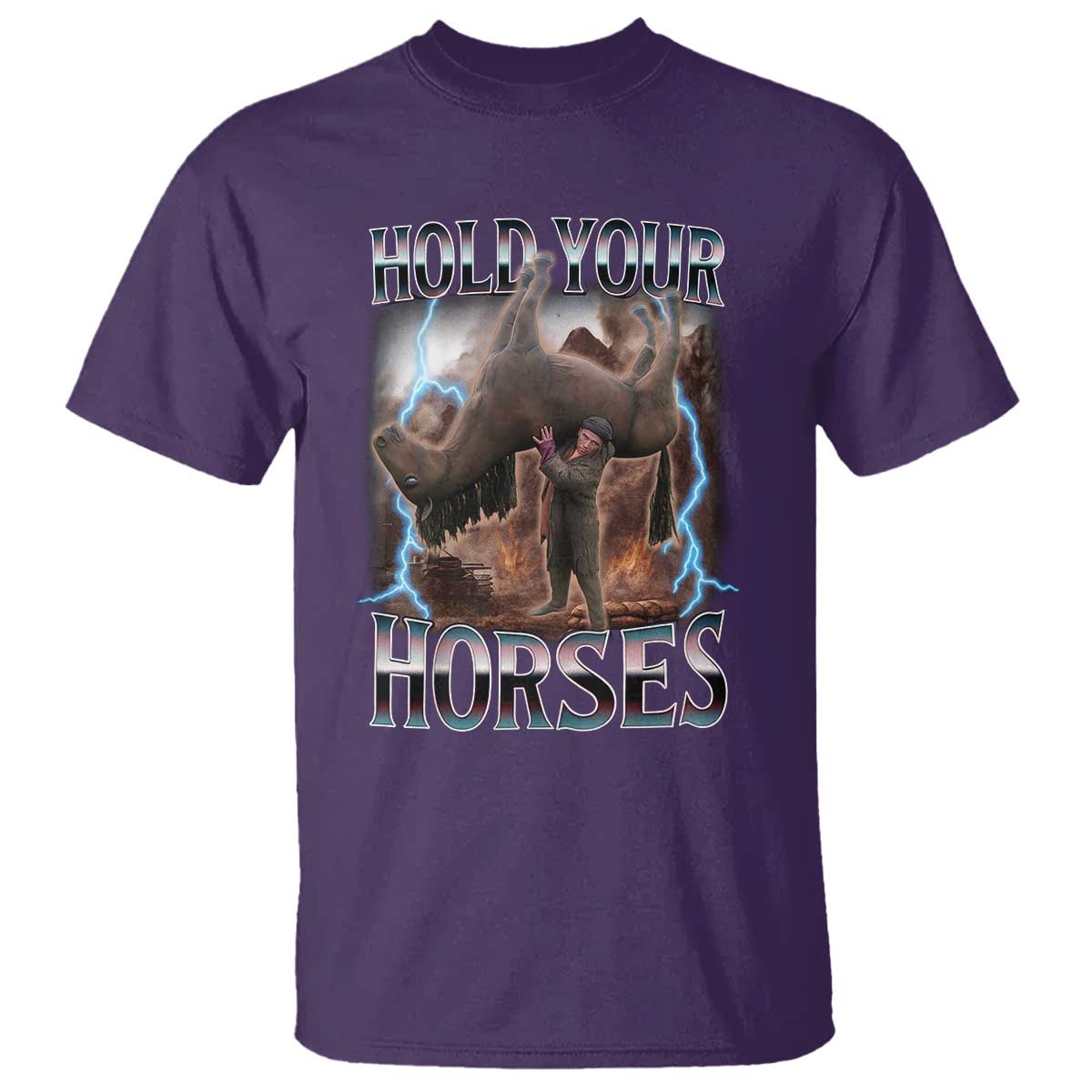 Funny Meme Hold Your Horses T Shirt Vintage 90s Style Bootleg Graphic - Wonder Print Shop