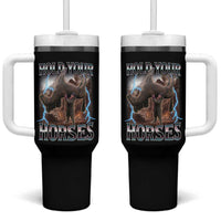 Funny Meme Hold Your Horses Tumbler With Handle Vintage 90s Style Bootleg Graphic - Wonder Print Shop