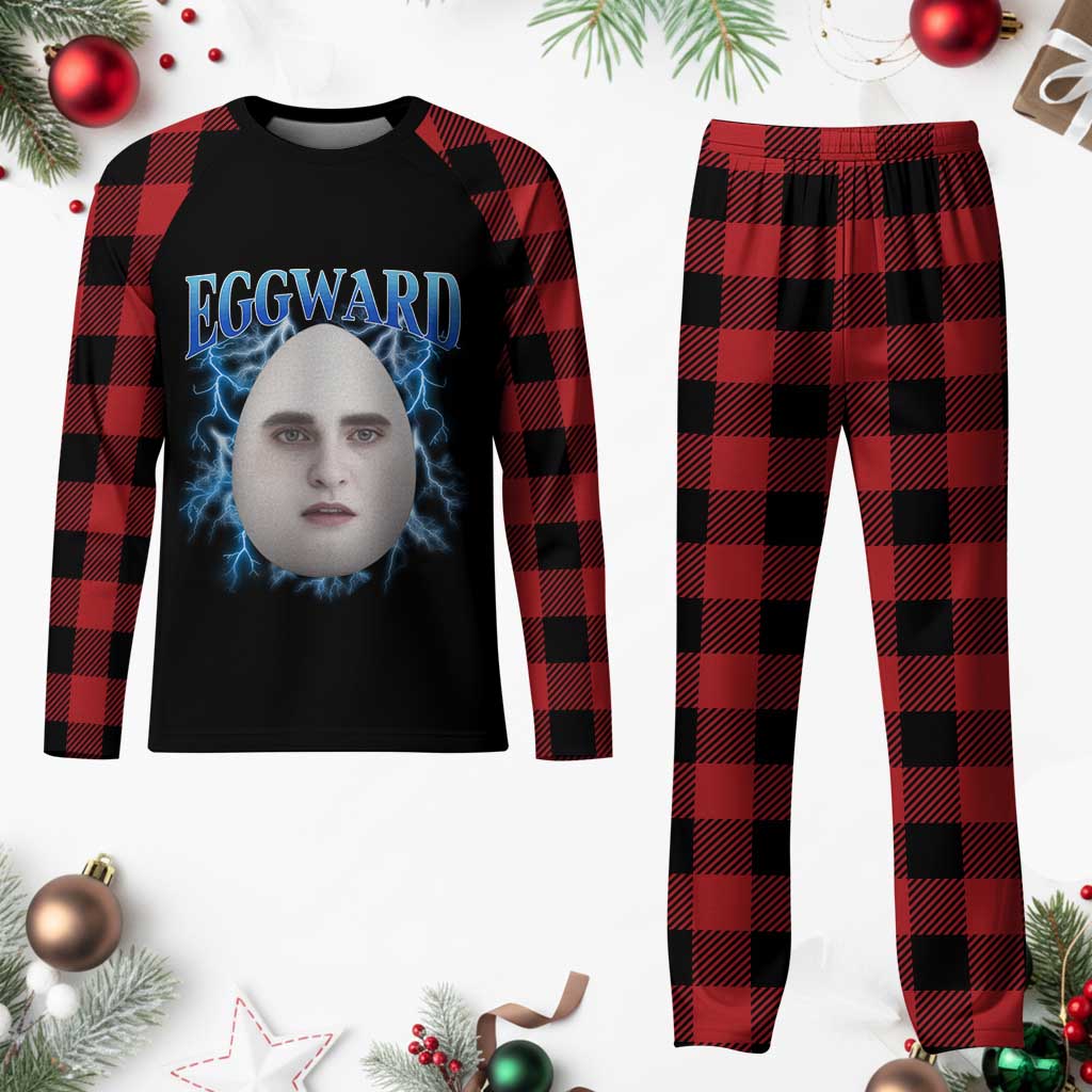 Eggward Plaid Pajama Set Funny Unhinged Meme Gen Z Humor Bootleg Graphic - Wonder Print Shop